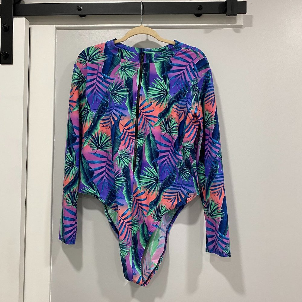 Fashion Nova Long Sleeve Floral 1 Piece Swimsuit